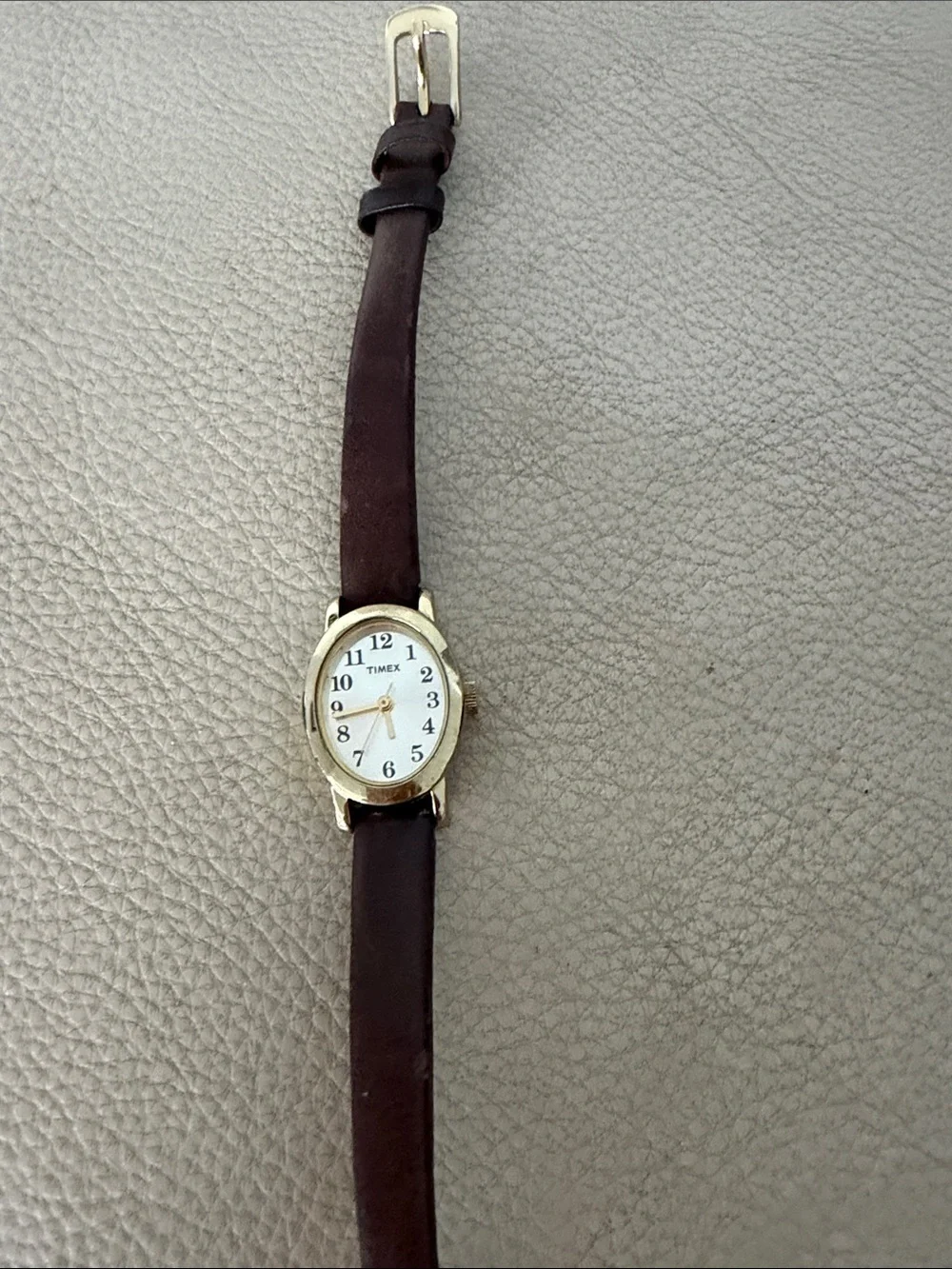 Timex Women's Gold-Tone Case with Dark Brown Leather Strap Watch